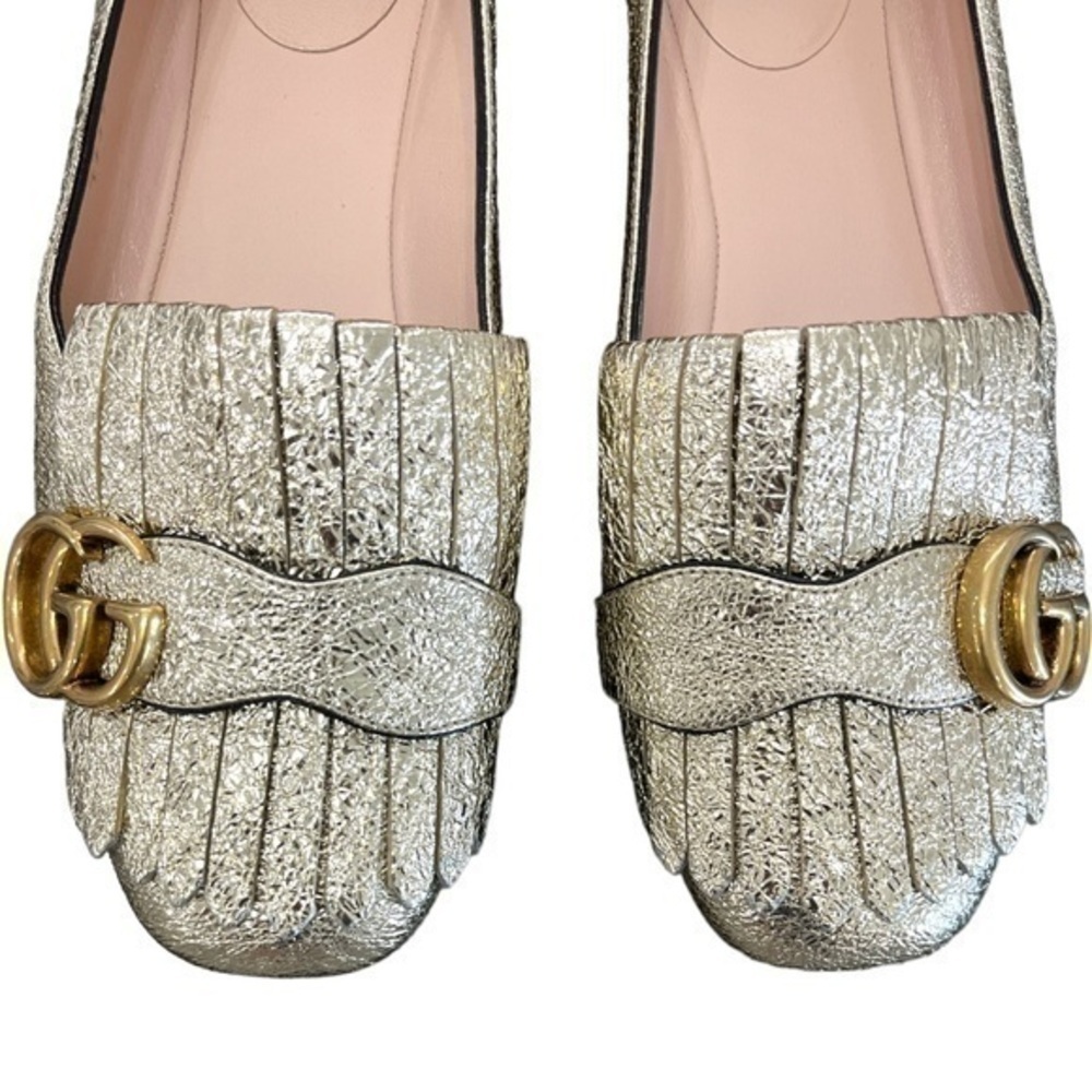GUCCI Marmont GG Gold Leather Fringe Loafer Flats Size 36 - Picture 3 of 9